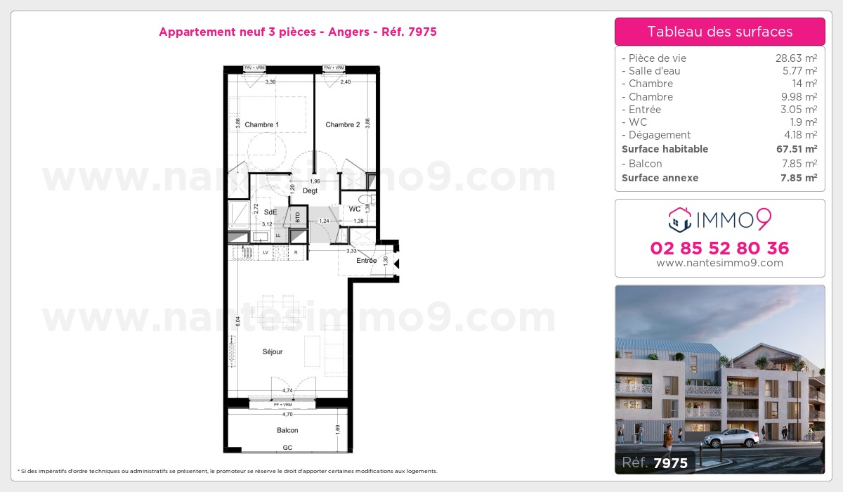 Plan et surfaces, Programme neuf Angers Référence n° 7975