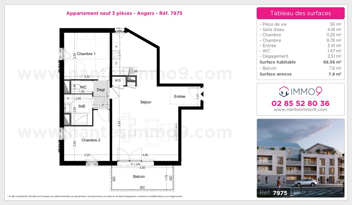 Plan et surfaces, Programme neuf Angers Référence n° 7975