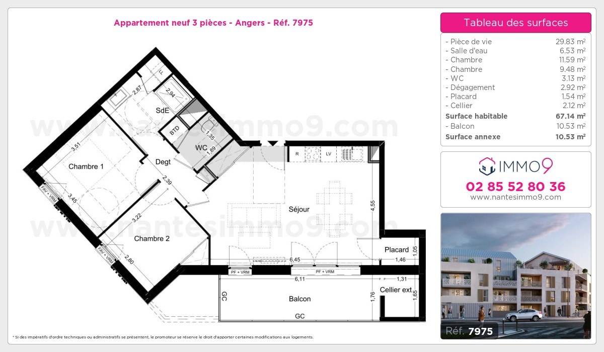 Plan et surfaces, Programme neuf Angers Référence n° 7975