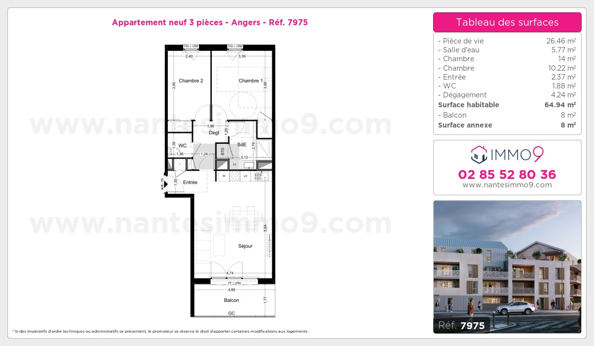 Plan et surfaces, Programme neuf Angers Référence n° 7975
