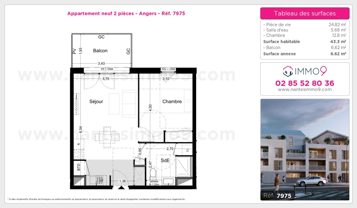 Plan et surfaces, Programme neuf Angers Référence n° 7975