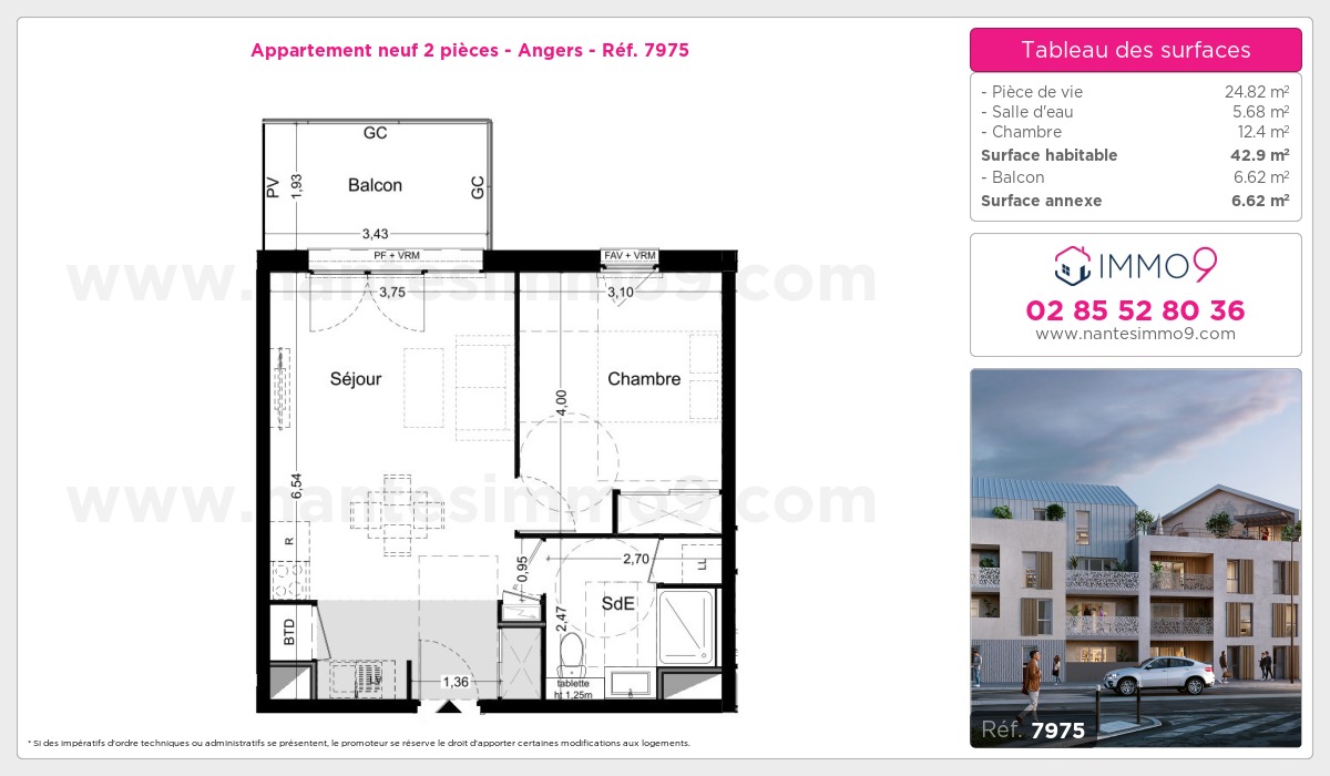 Plan et surfaces, Programme neuf Angers Référence n° 7975