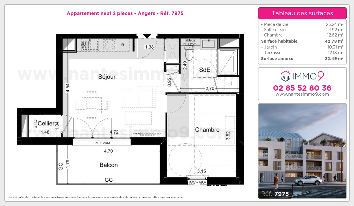 Plan et surfaces, Programme neuf Angers Référence n° 7975