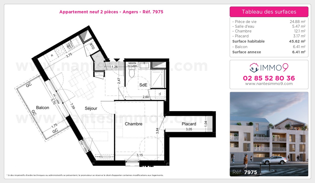 Plan et surfaces, Programme neuf Angers Référence n° 7975