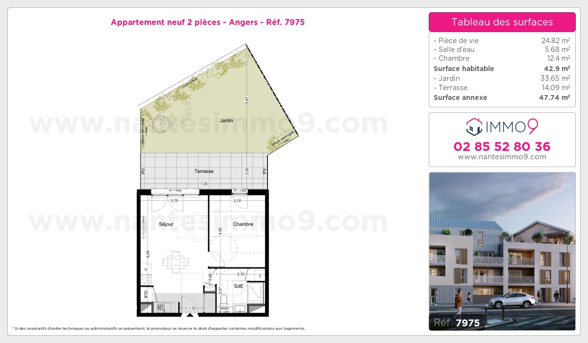 Plan et surfaces, Programme neuf Angers Référence n° 7975