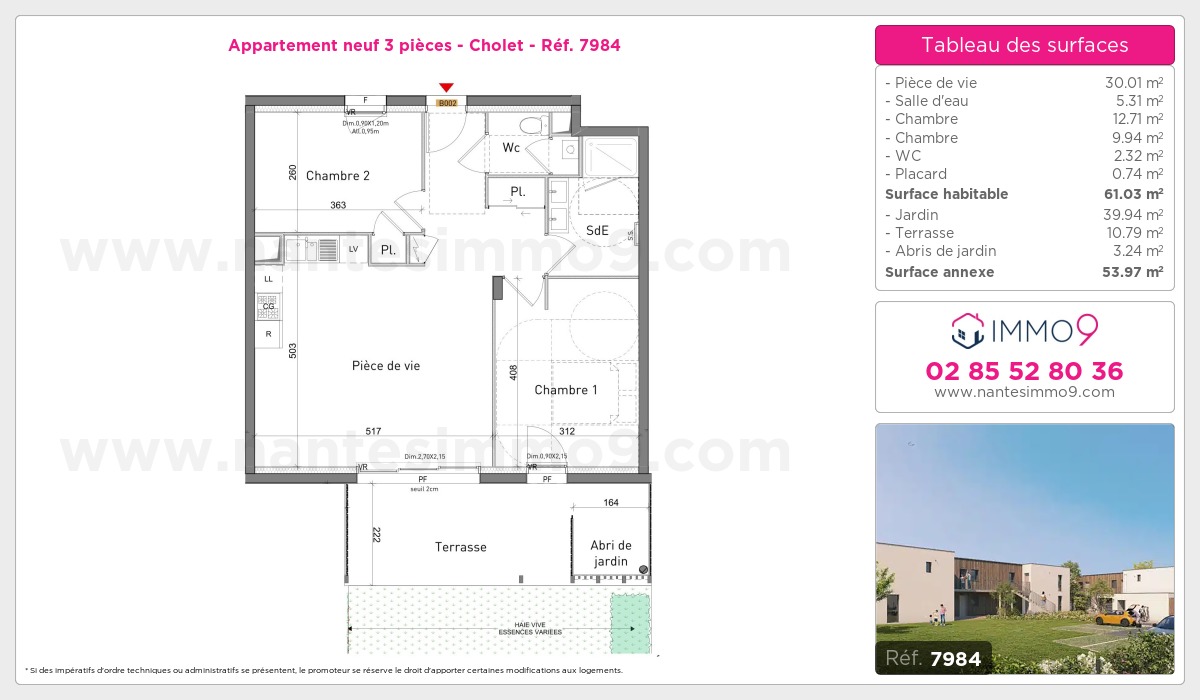 Plan et surfaces, Programme neuf Cholet Référence n° 7984