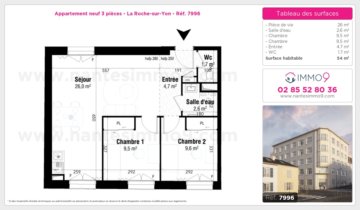 Plan et surfaces, Programme neuf Roche-sur-Yon Référence n° 7996