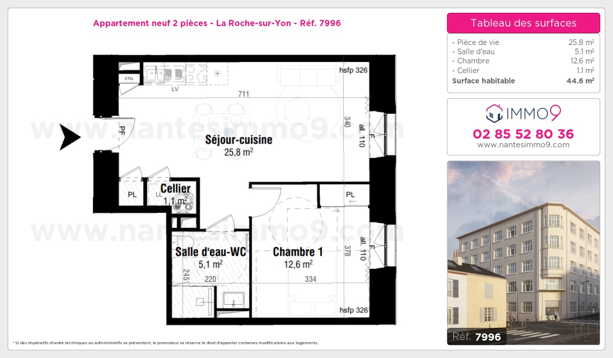 Plan et surfaces, Programme neuf Roche-sur-Yon Référence n° 7996