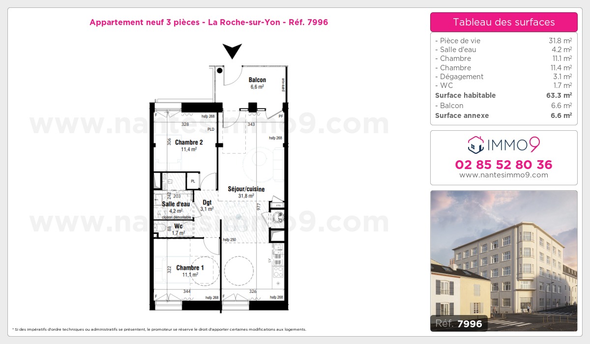 Plan et surfaces, Programme neuf Roche-sur-Yon Référence n° 7996