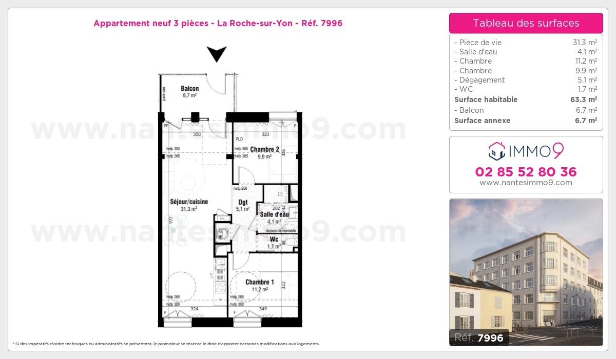 Plan et surfaces, Programme neuf Roche-sur-Yon Référence n° 7996