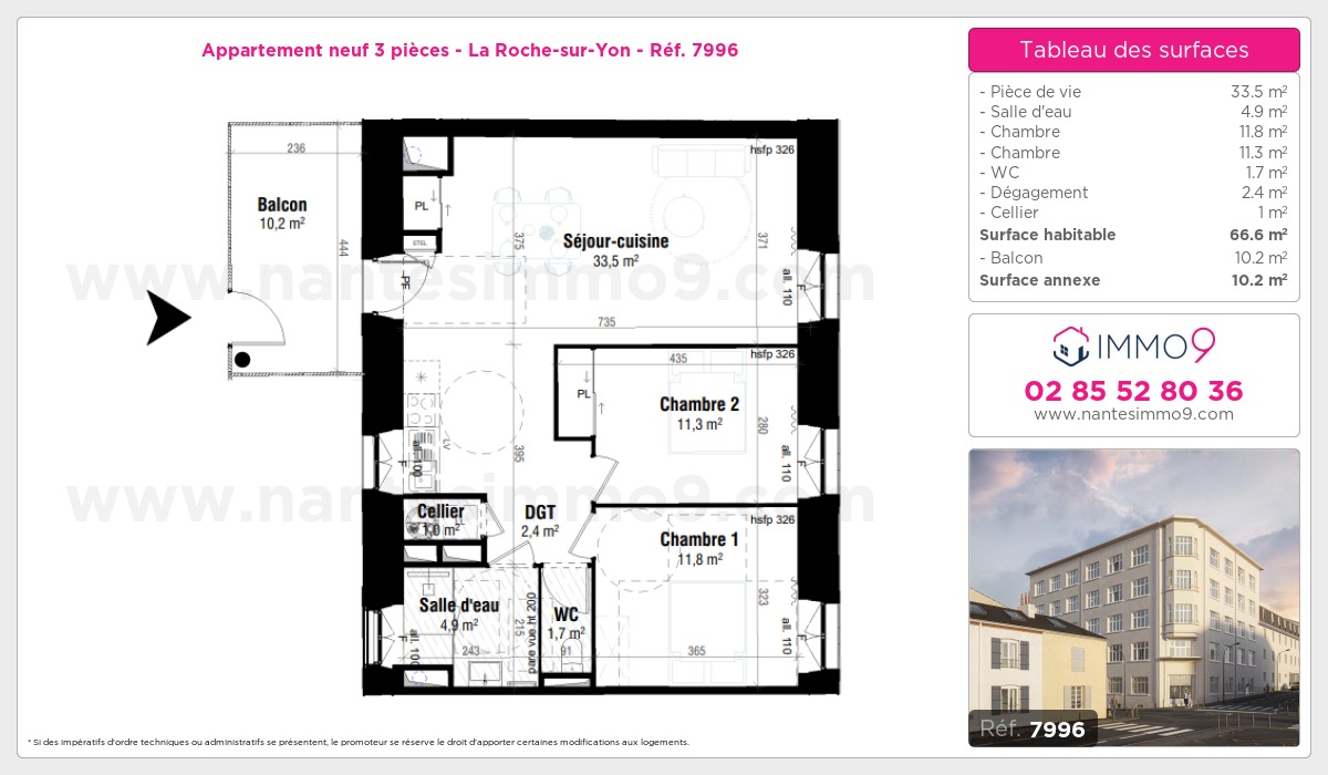 Plan et surfaces, Programme neuf Roche-sur-Yon Référence n° 7996