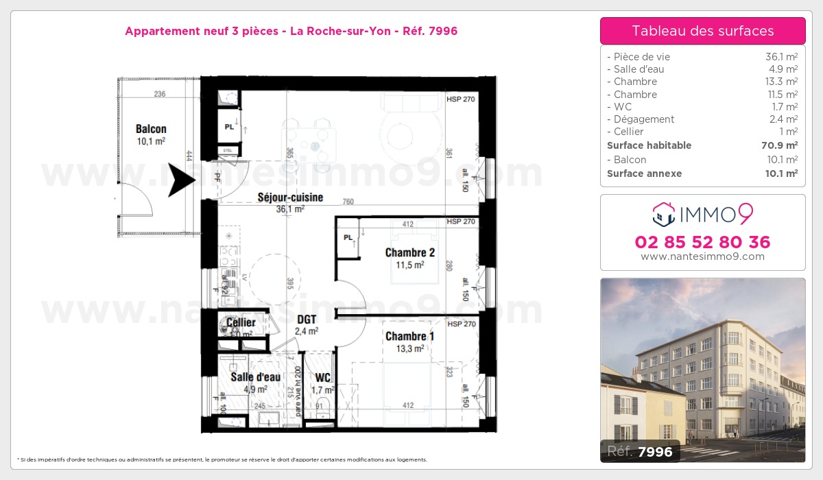 Plan et surfaces, Programme neuf Roche-sur-Yon Référence n° 7996