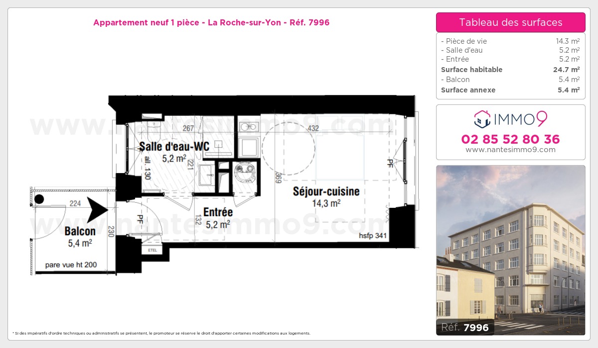 Plan et surfaces, Programme neuf Roche-sur-Yon Référence n° 7996