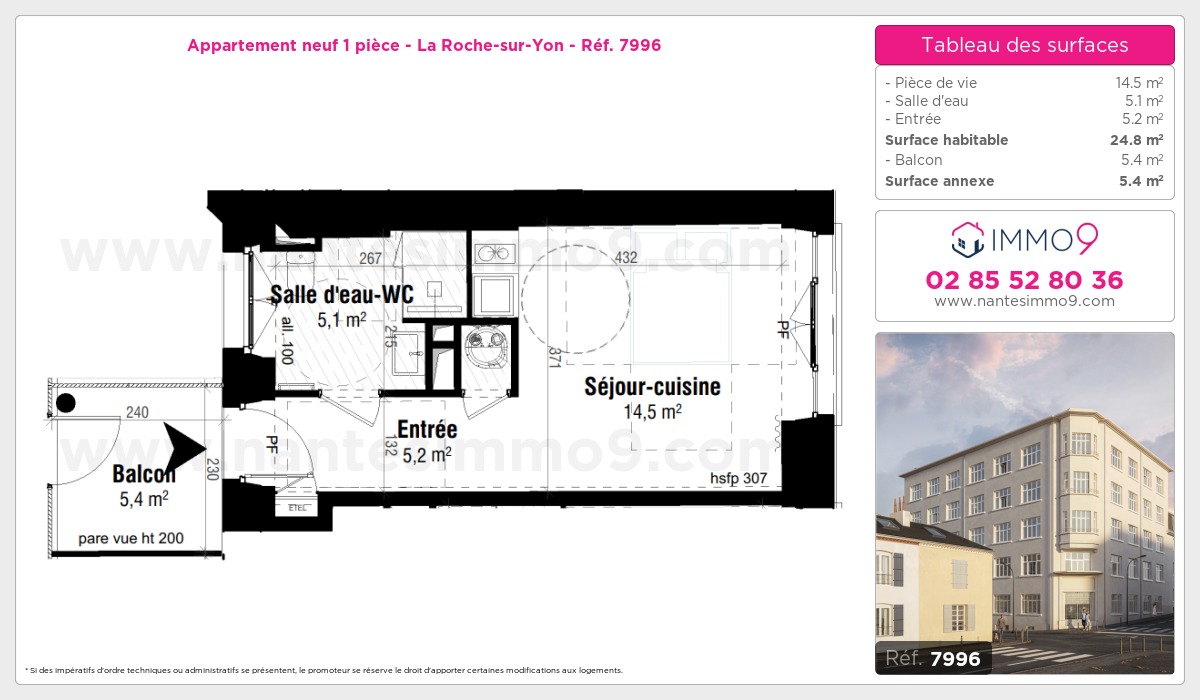 Plan et surfaces, Programme neuf Roche-sur-Yon Référence n° 7996