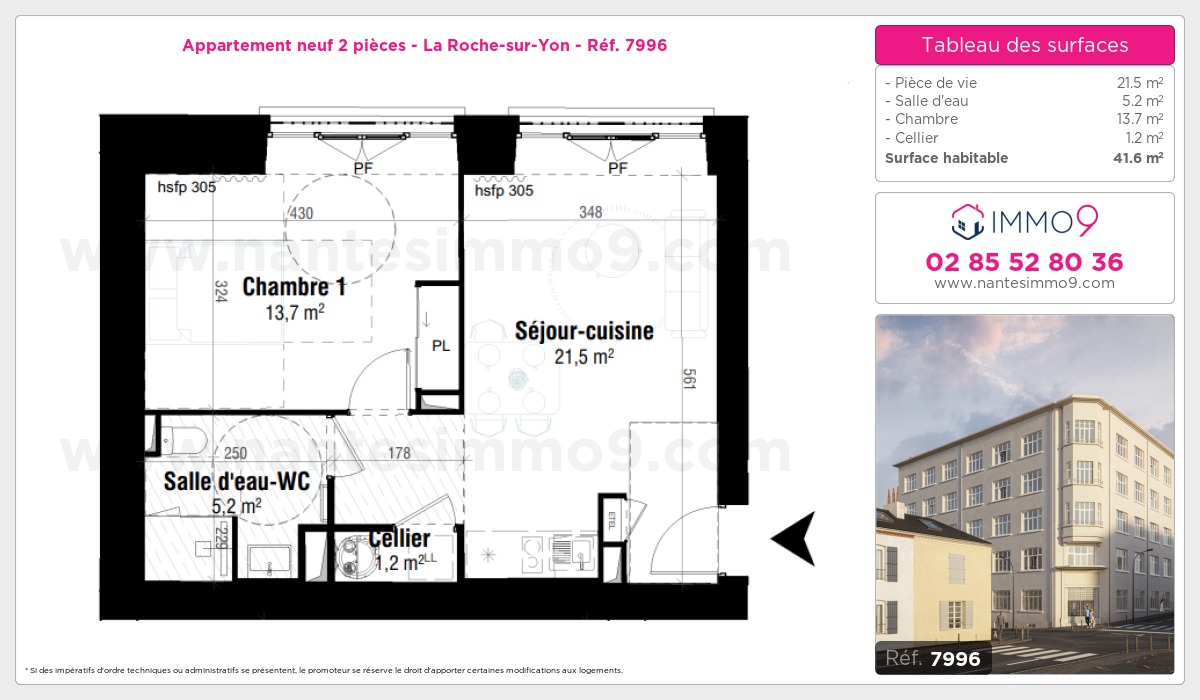 Plan et surfaces, Programme neuf Roche-sur-Yon Référence n° 7996