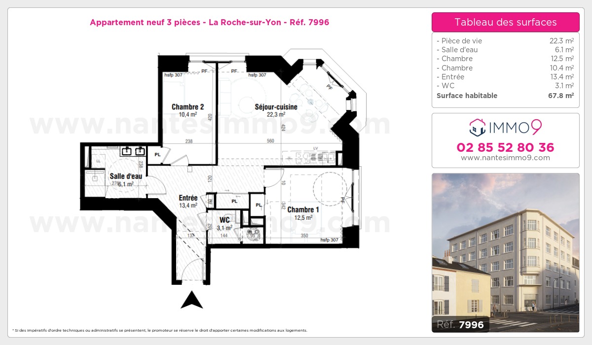 Plan et surfaces, Programme neuf Roche-sur-Yon Référence n° 7996