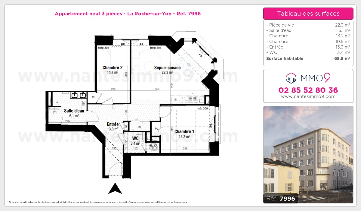 Plan et surfaces, Programme neuf Roche-sur-Yon Référence n° 7996