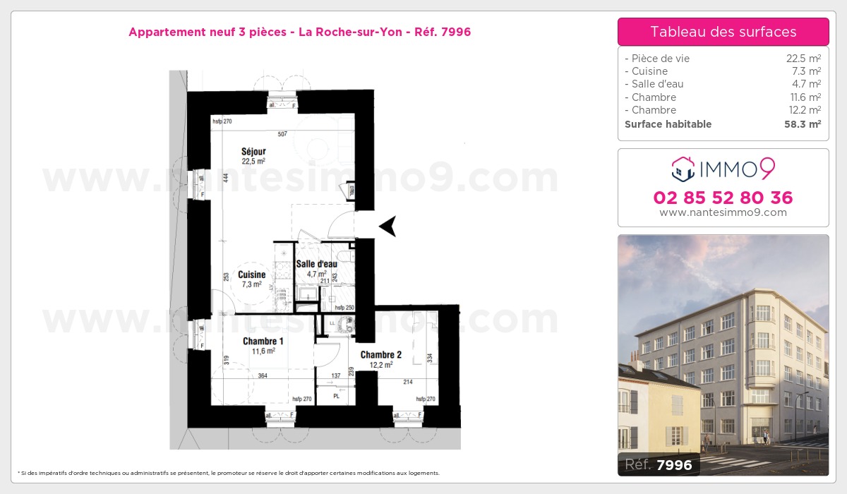 Plan et surfaces, Programme neuf Roche-sur-Yon Référence n° 7996