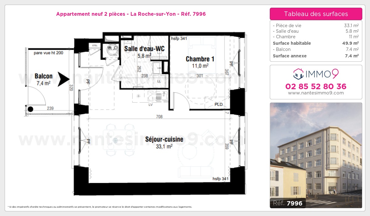 Plan et surfaces, Programme neuf Roche-sur-Yon Référence n° 7996