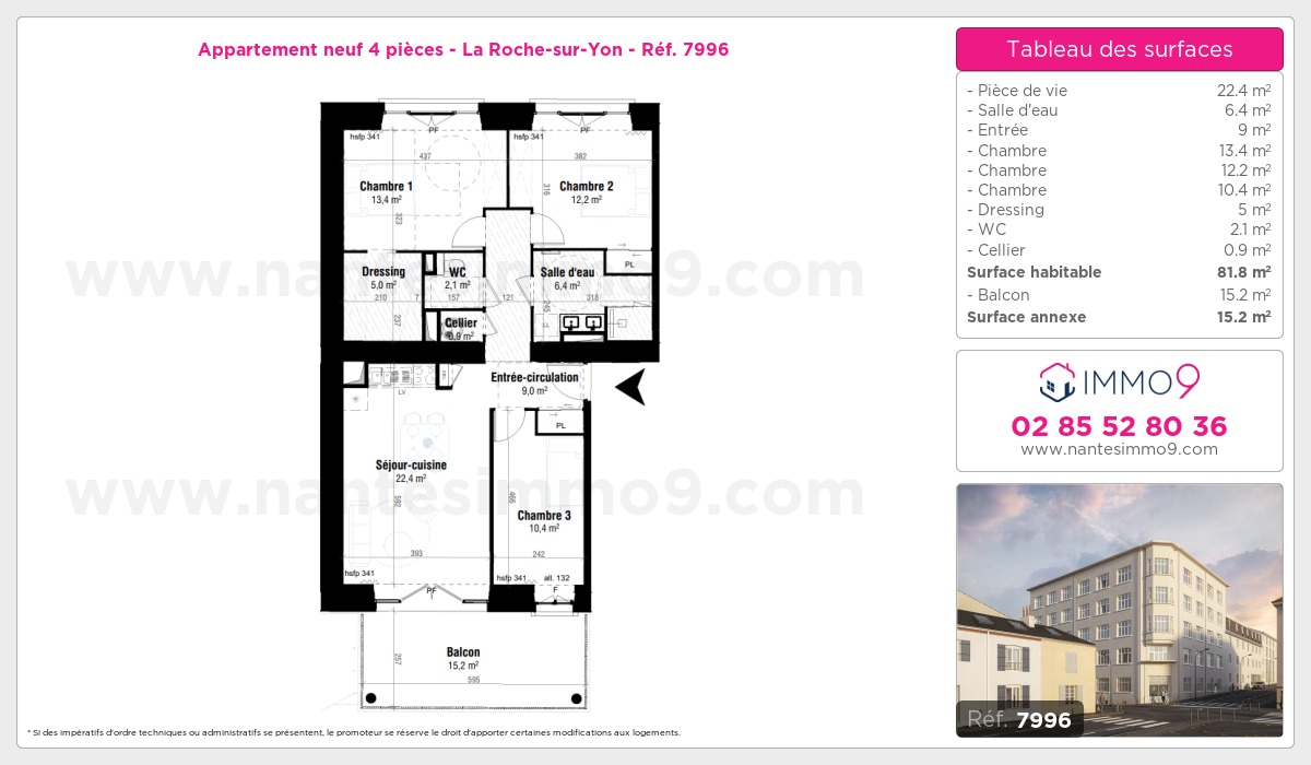Plan et surfaces, Programme neuf Roche-sur-Yon Référence n° 7996