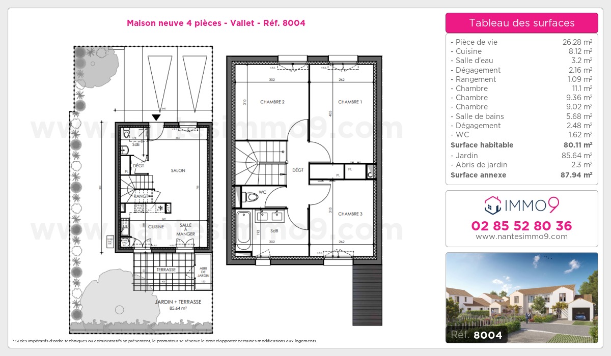 Plan et surfaces, Programme neuf Vallet Référence n° 8004