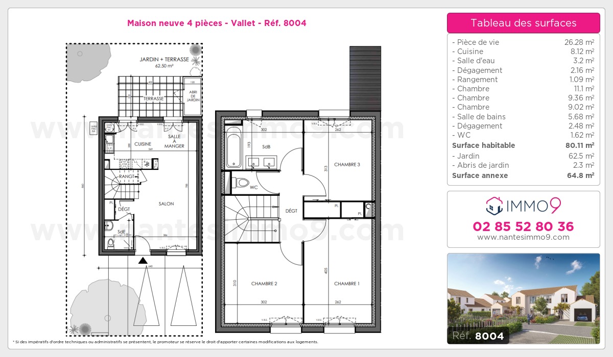 Plan et surfaces, Programme neuf Vallet Référence n° 8004
