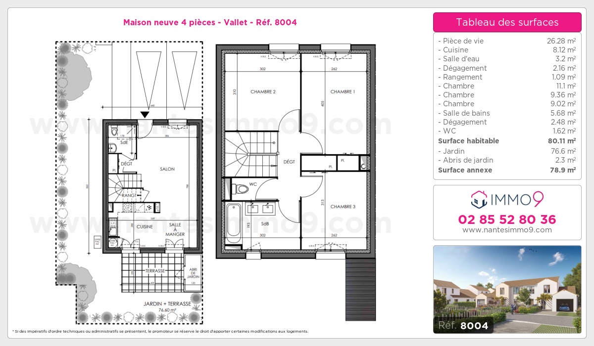 Plan et surfaces, Programme neuf Vallet Référence n° 8004