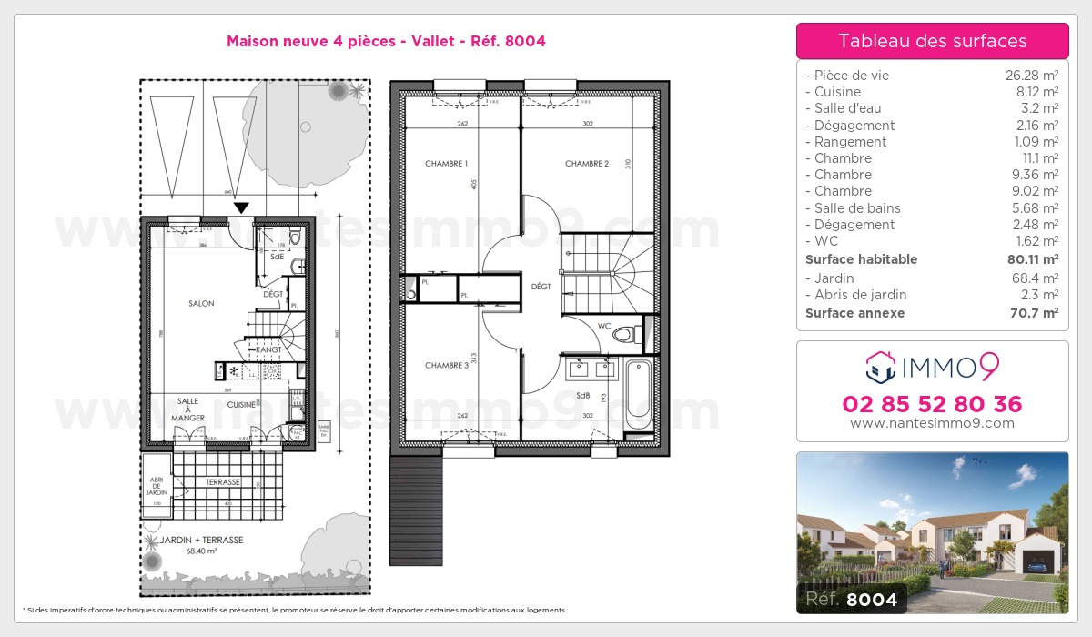 Plan et surfaces, Programme neuf Vallet Référence n° 8004