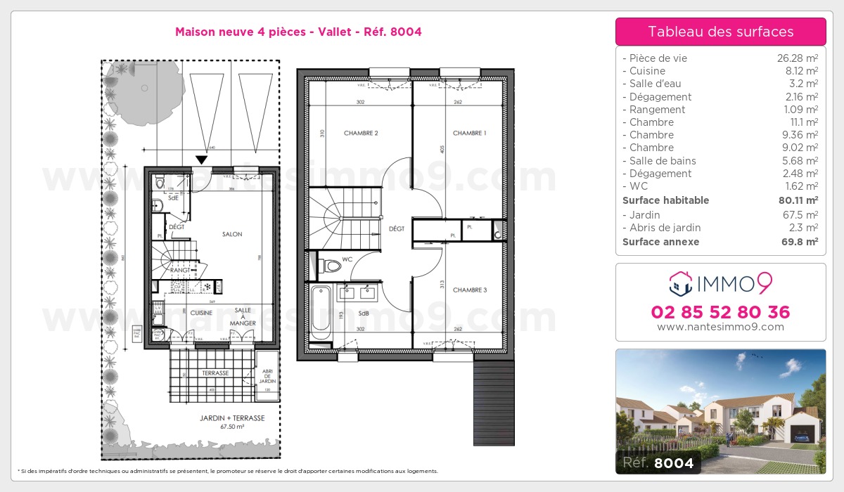 Plan et surfaces, Programme neuf Vallet Référence n° 8004