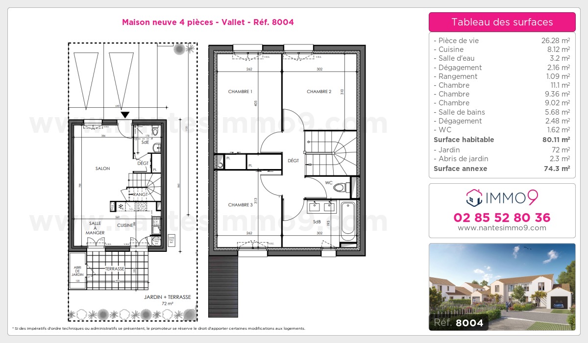 Plan et surfaces, Programme neuf Vallet Référence n° 8004