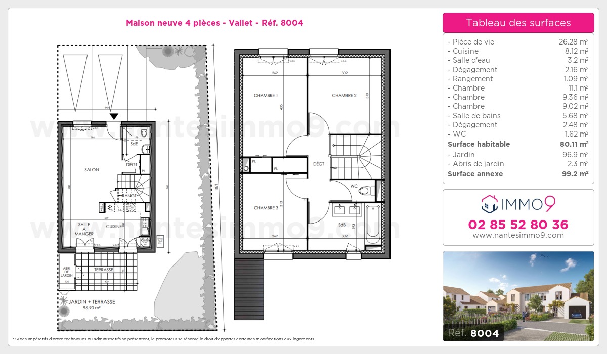 Plan et surfaces, Programme neuf Vallet Référence n° 8004