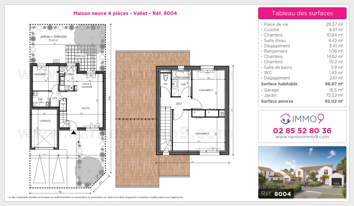 Plan et surfaces, Programme neuf Vallet Référence n° 8004