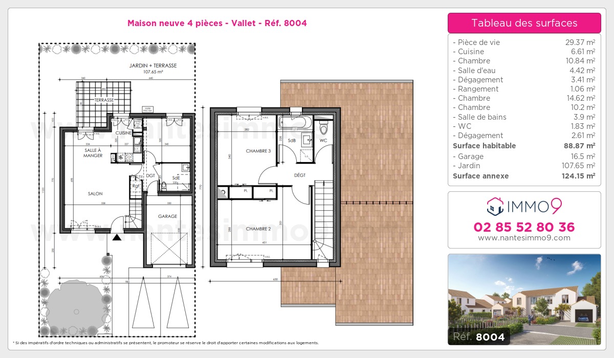 Plan et surfaces, Programme neuf Vallet Référence n° 8004