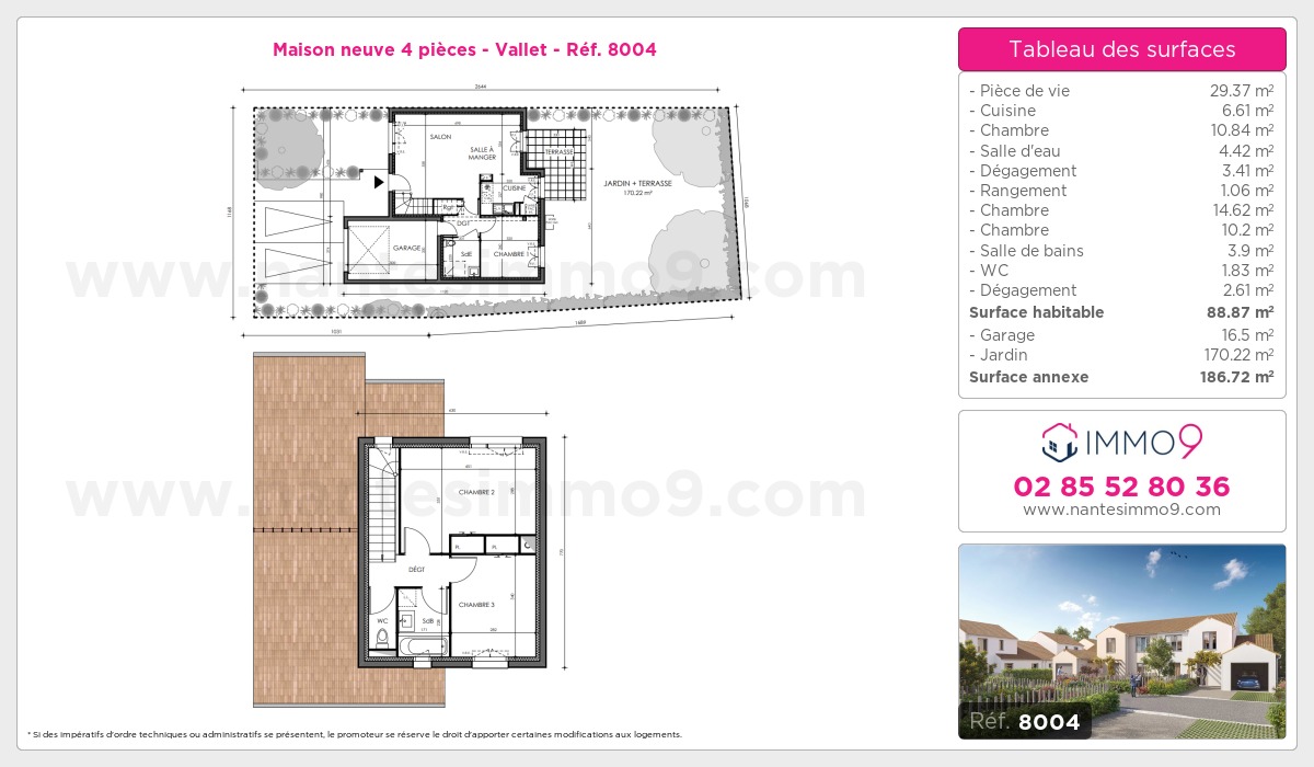 Plan et surfaces, Programme neuf Vallet Référence n° 8004