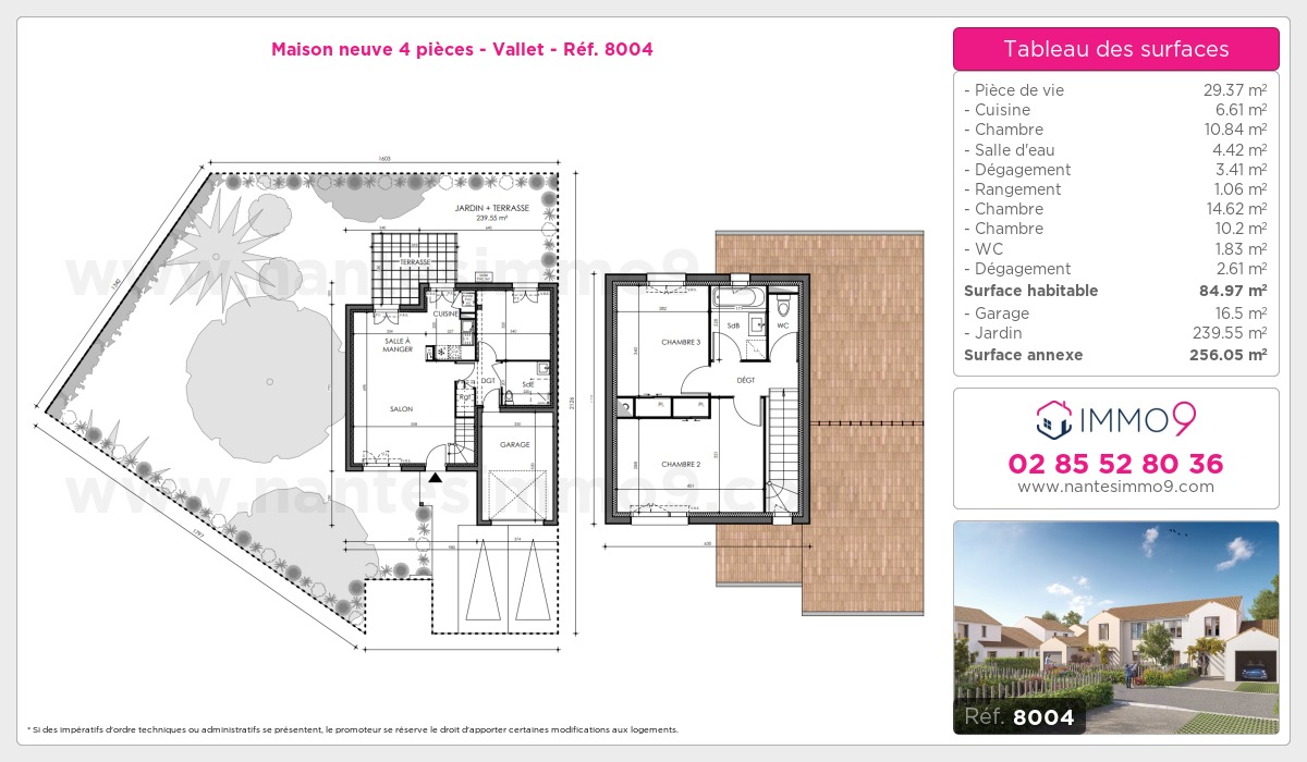 Plan et surfaces, Programme neuf Vallet Référence n° 8004