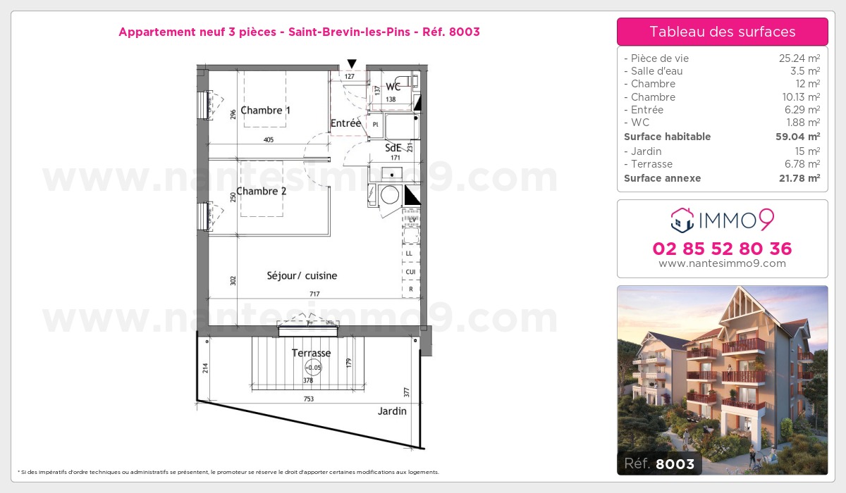 Plan et surfaces, Programme neuf Saint-Brevin-les-Pins Référence n° 8003