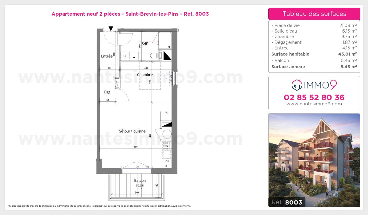 Plan et surfaces, Programme neuf Saint-Brevin-les-Pins Référence n° 8003