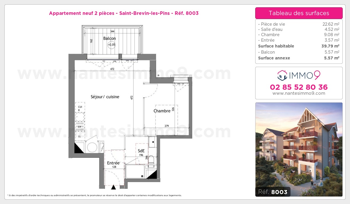 Plan et surfaces, Programme neuf Saint-Brevin-les-Pins Référence n° 8003