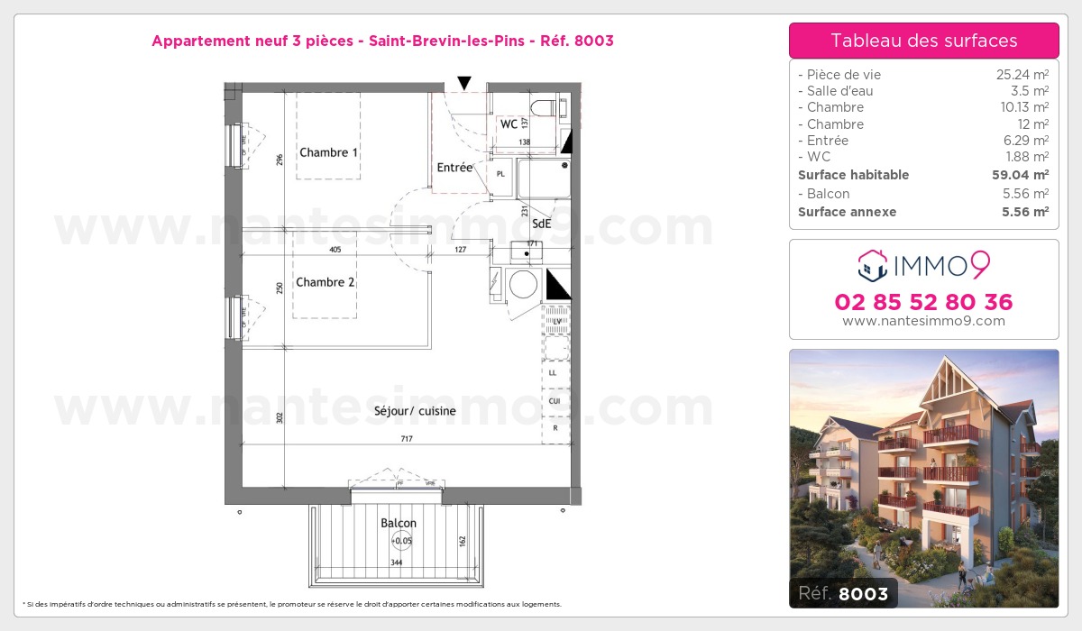 Plan et surfaces, Programme neuf Saint-Brevin-les-Pins Référence n° 8003