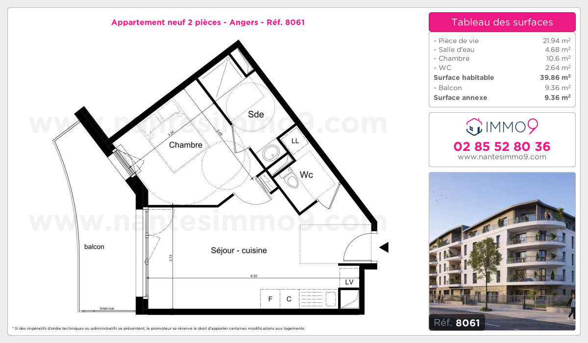 Plan et surfaces, Programme neuf Angers Référence n° 8061