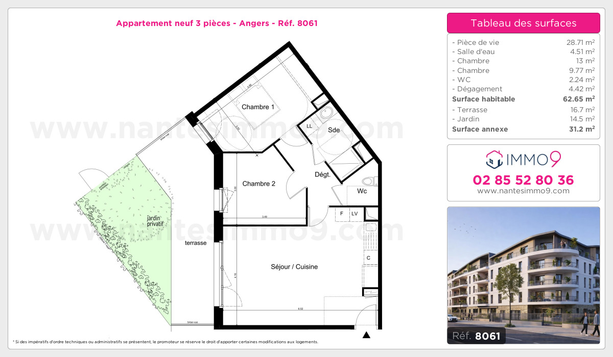 Plan et surfaces, Programme neuf Angers Référence n° 8061