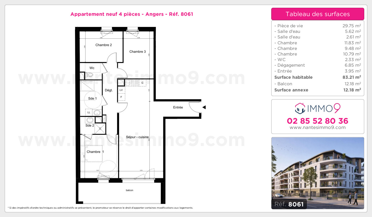 Plan et surfaces, Programme neuf Angers Référence n° 8061