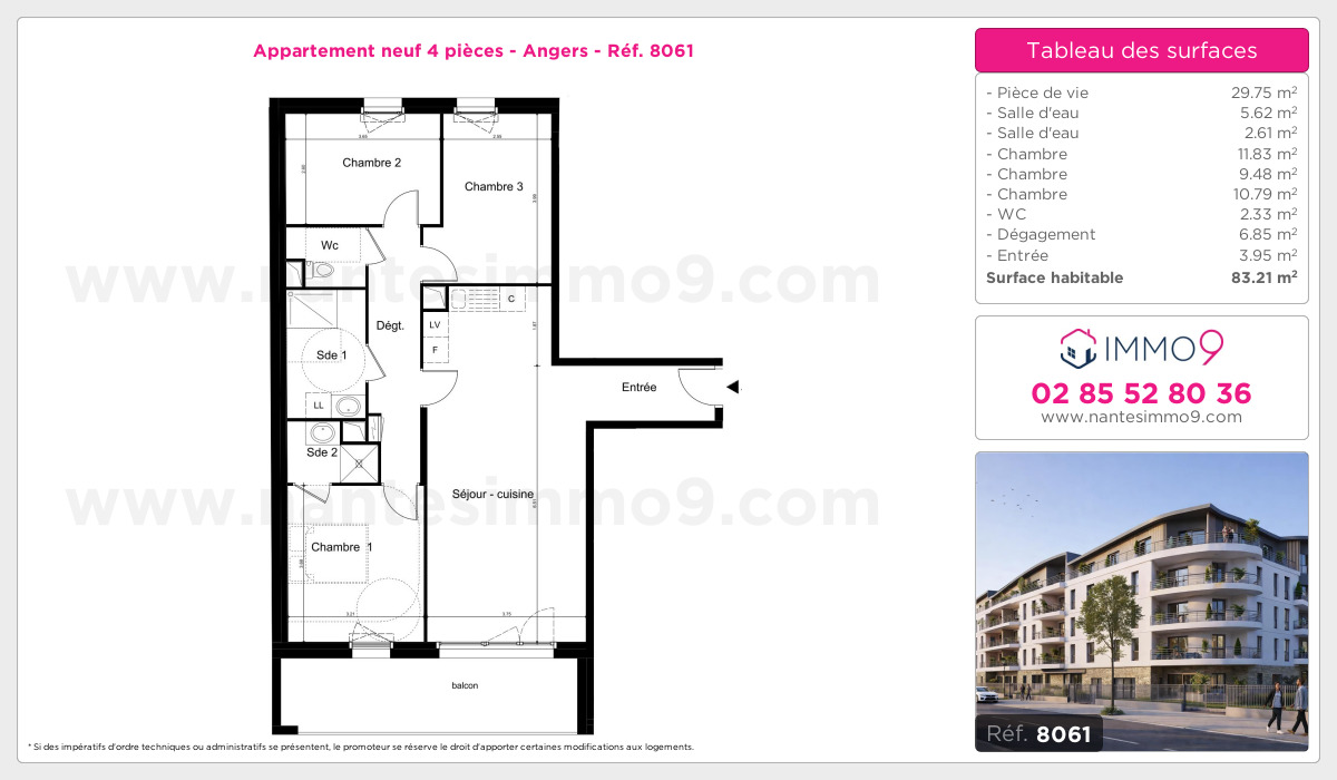 Plan et surfaces, Programme neuf Angers Référence n° 8061