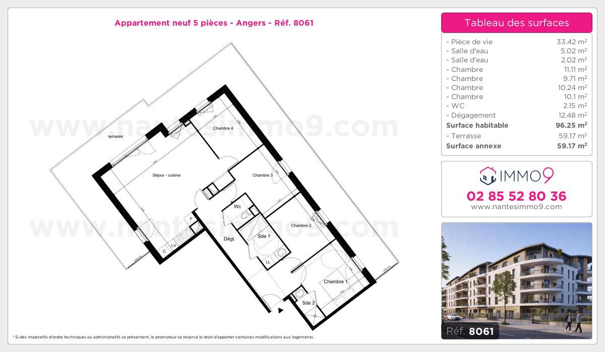 Plan et surfaces, Programme neuf Angers Référence n° 8061