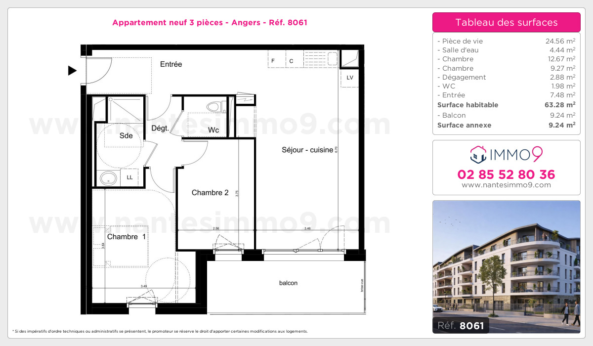 Plan et surfaces, Programme neuf Angers Référence n° 8061