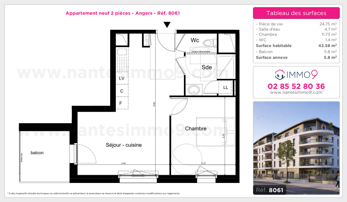 Plan et surfaces, Programme neuf Angers Référence n° 8061
