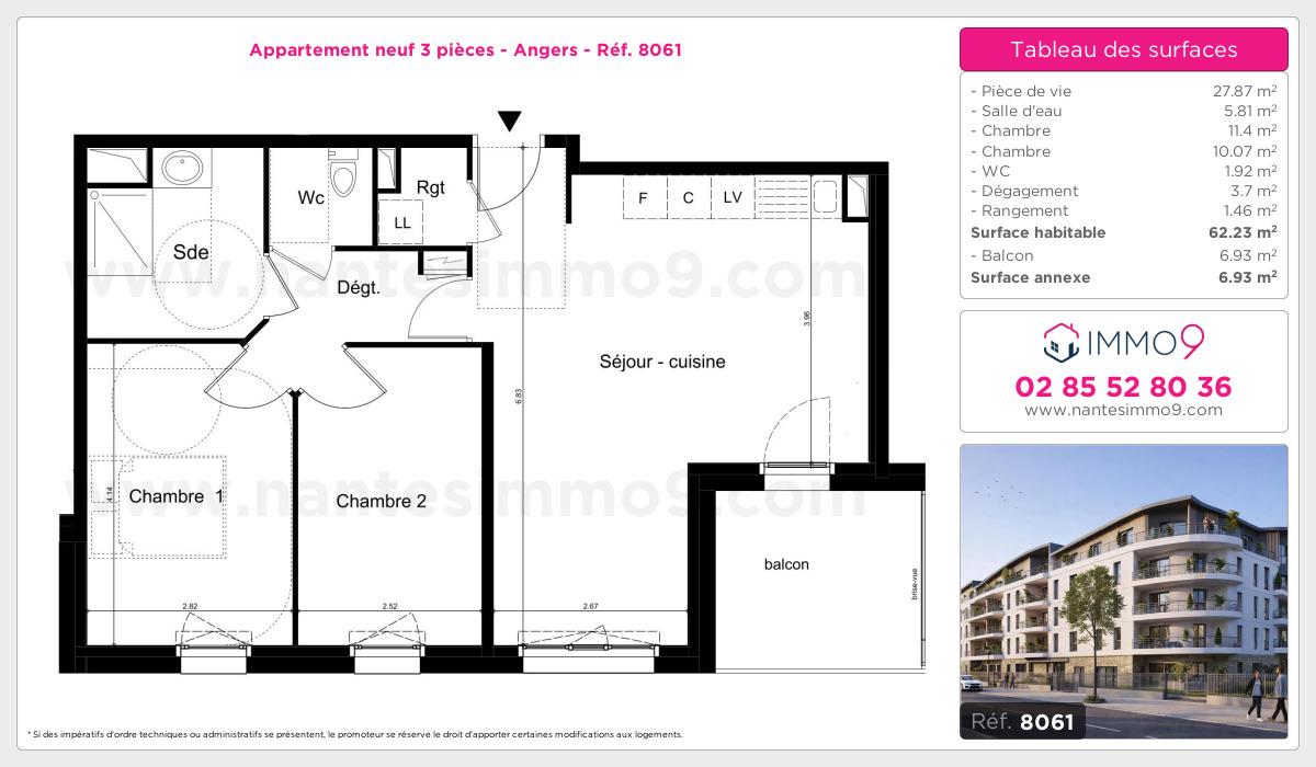 Plan et surfaces, Programme neuf Angers Référence n° 8061