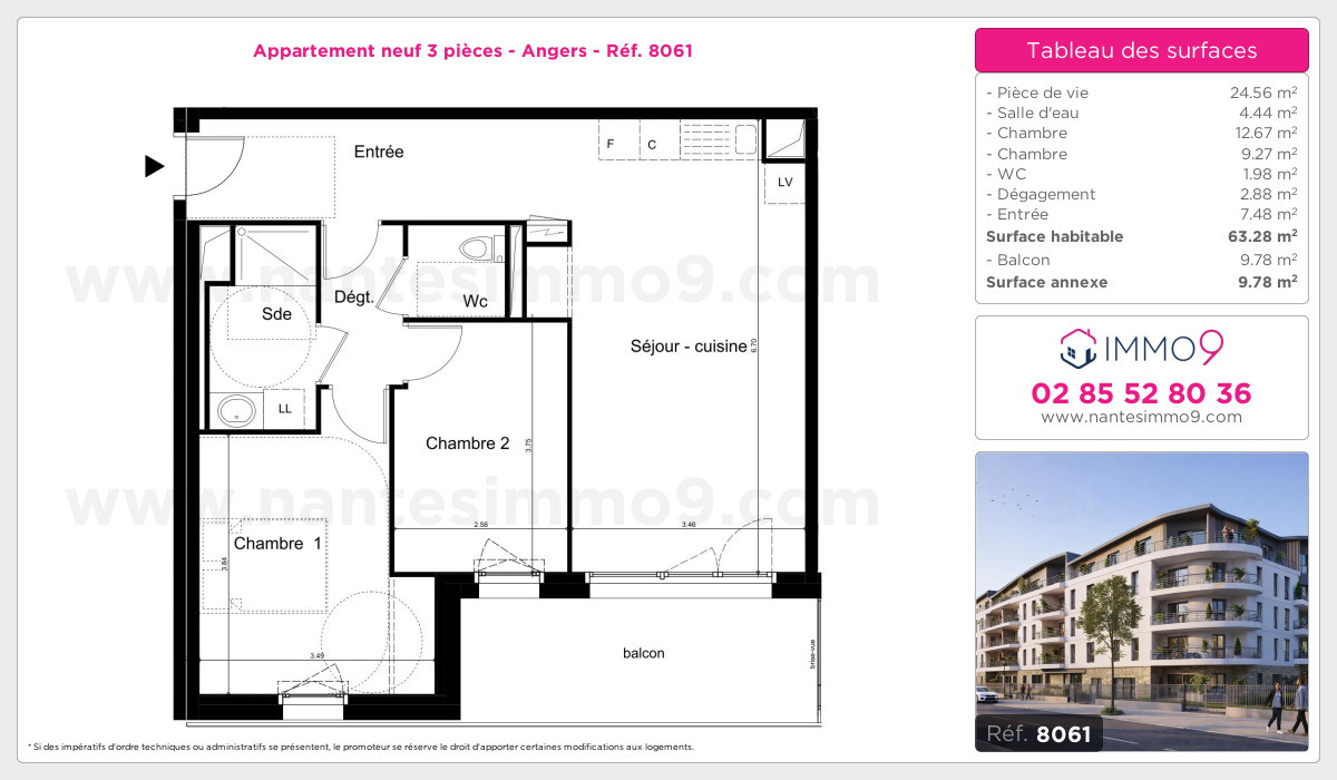 Plan et surfaces, Programme neuf Angers Référence n° 8061