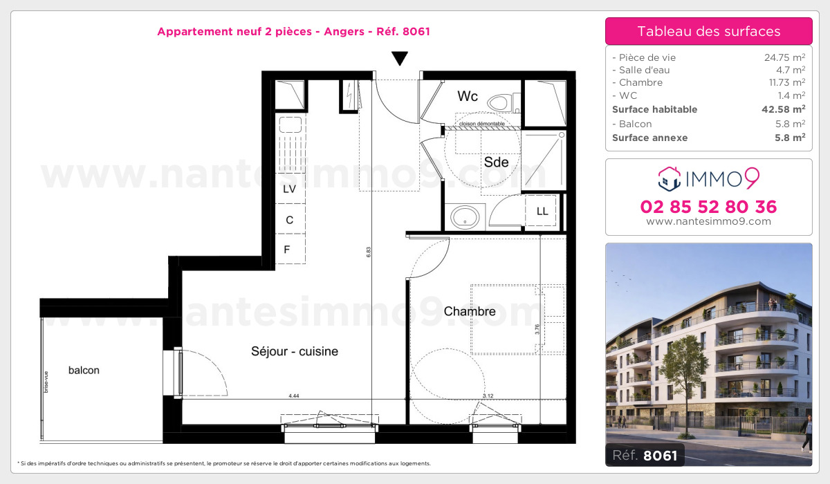 Plan et surfaces, Programme neuf Angers Référence n° 8061