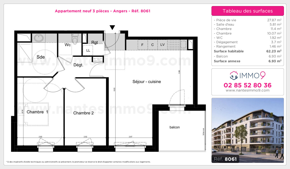 Plan et surfaces, Programme neuf Angers Référence n° 8061